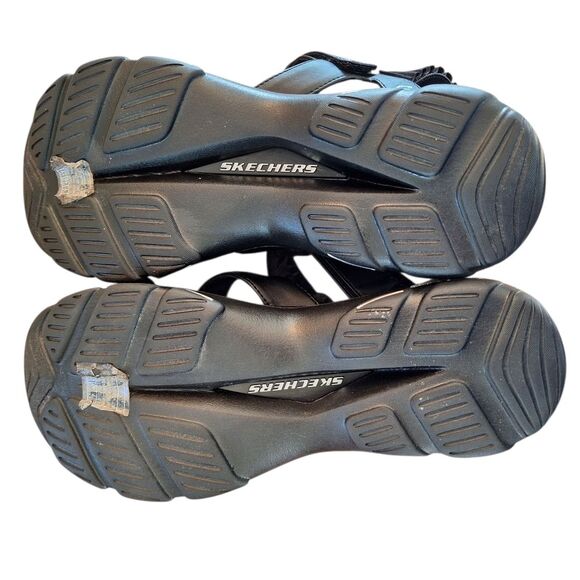 Skechers Cloud Ultra Platform Sandals 10 Black Chunky Strappy Comfort Shoe - Picture 13 of 16